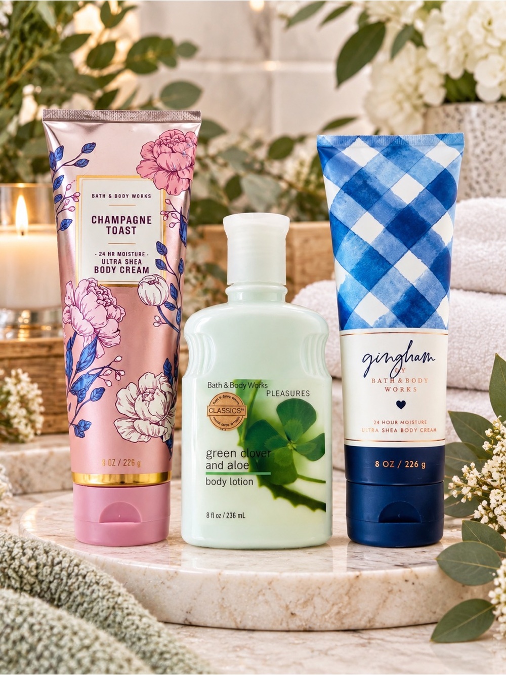 Bath & Body Works 3-Piece Body Care Bundle | Champagne Toast • Gingham